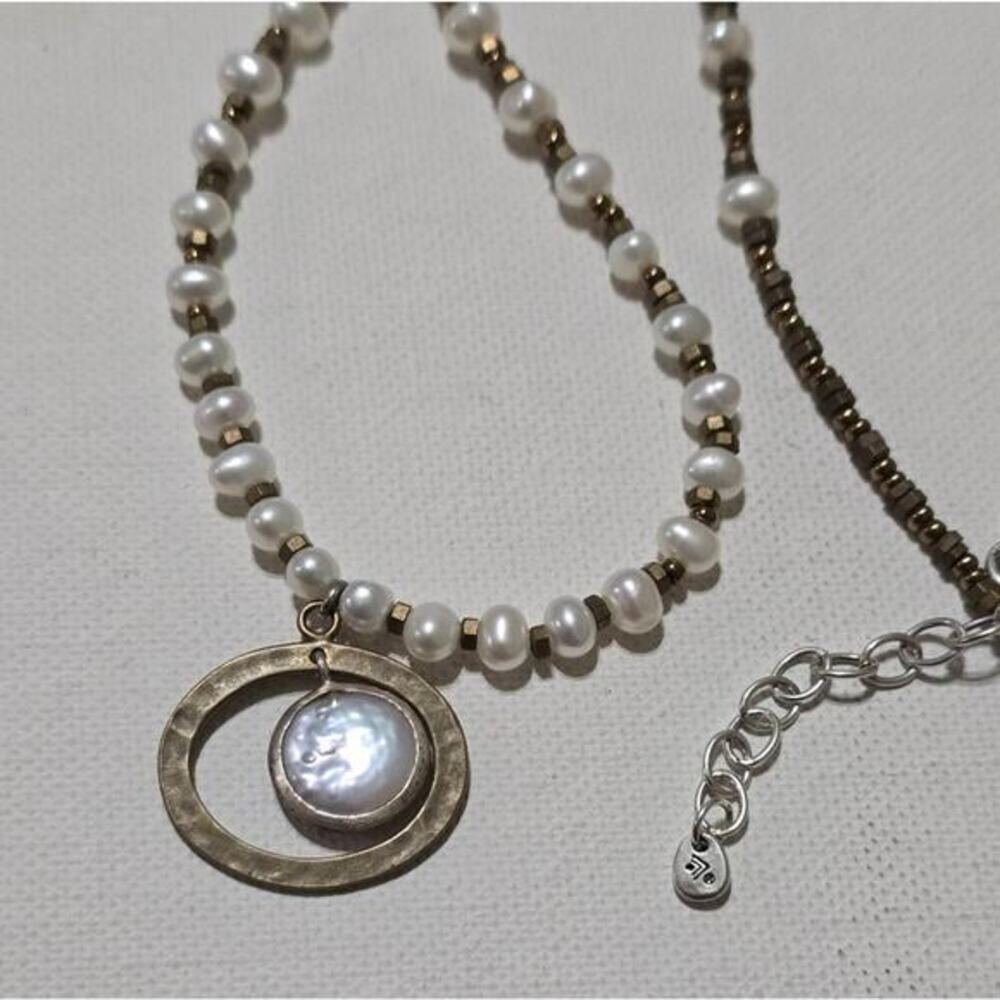 SILPADA N1894 Pearl Brass Sterling Silver Go Coastal Necklace 925 - Picture 4 of 10